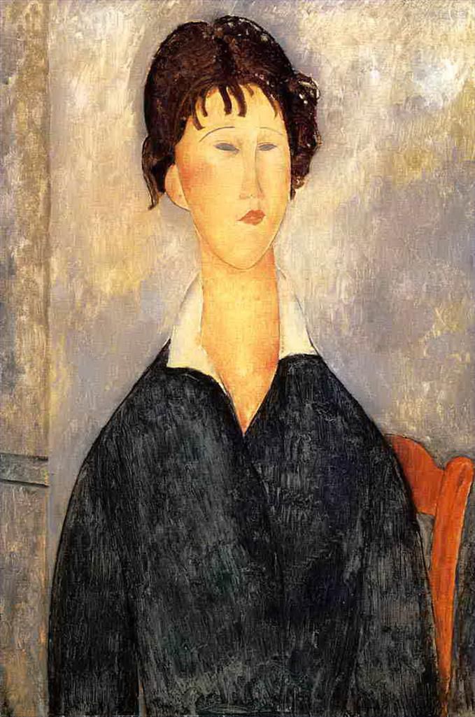 Amedeo Modigliani Oil Painting - portrait of a woman with a white collar 1919