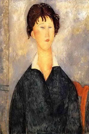Artist Amedeo Modigliani's Work - portrait of a woman with a white collar 1919