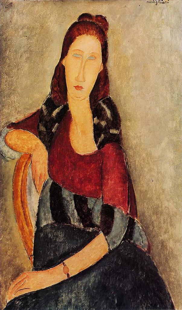 Amedeo Modigliani Oil Painting - portrait of jeanne hebuterne 1919