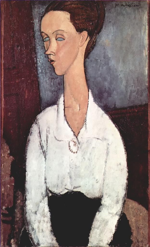 Amedeo Modigliani Oil Painting - portrait of lunia czechowska in white blouse 1917
