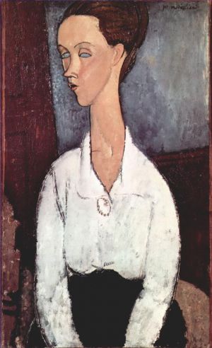 Artist Amedeo Modigliani's Work - portrait of lunia czechowska in white blouse 1917