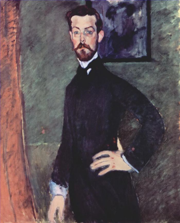 Amedeo Modigliani Oil Painting - portrait of paul alexander on green background 1909