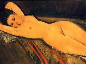 Artist Amedeo Modigliani's Work - reclining nude with arms folded under her head 1916