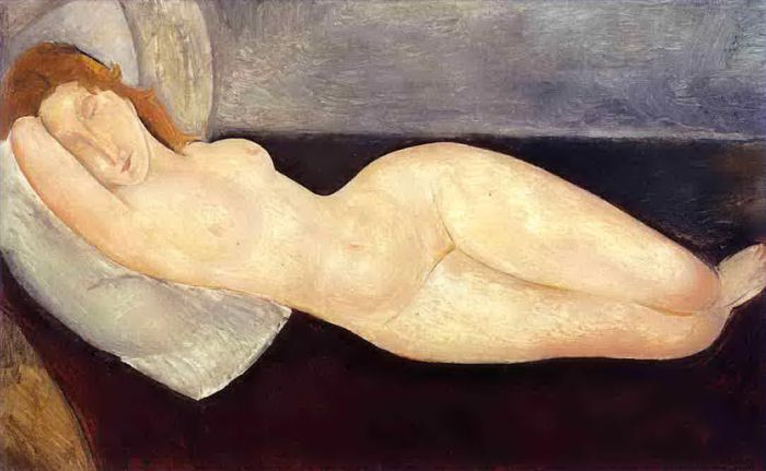Amedeo Modigliani Oil Painting - reclining nude with head resting on right arm 1919