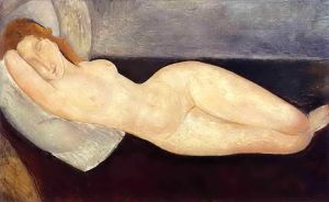 Artist Amedeo Modigliani's Work - reclining nude with head resting on right arm 1919