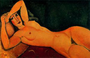 Artist Amedeo Modigliani's Work - reclining nude with left arm resting on forehead 1917