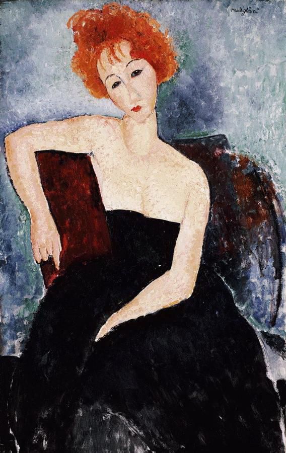 Amedeo Modigliani Oil Painting - red headed girl in evening dress 1918