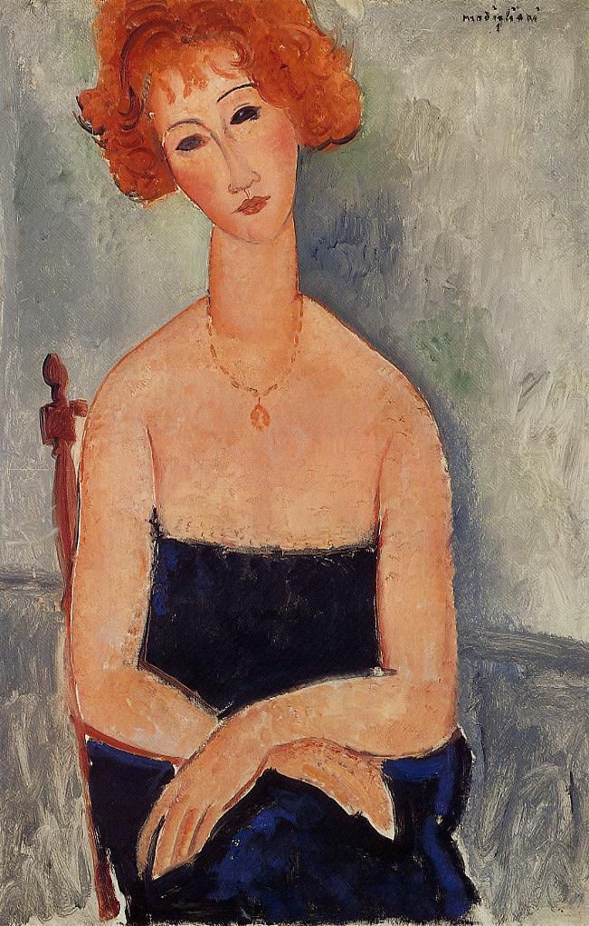Amedeo Modigliani Oil Painting - redheaded woman wearing a pendant 1918