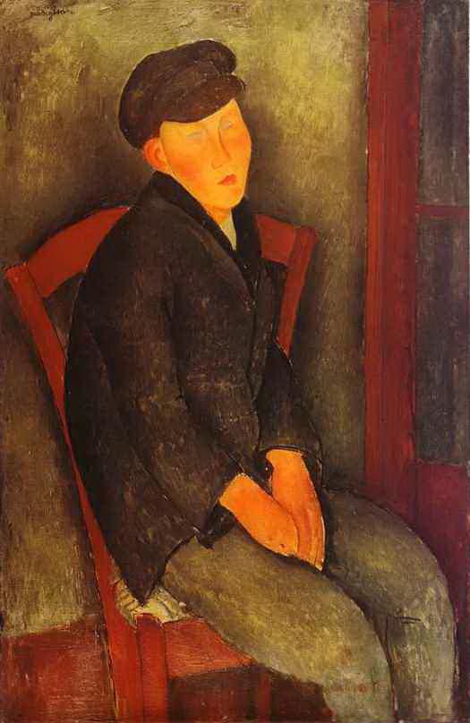Amedeo Modigliani Oil Painting - seated boy with cap 1918
