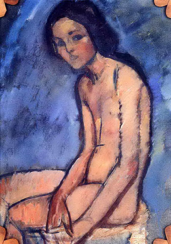 Amedeo Modigliani Oil Painting - seated nude 1909