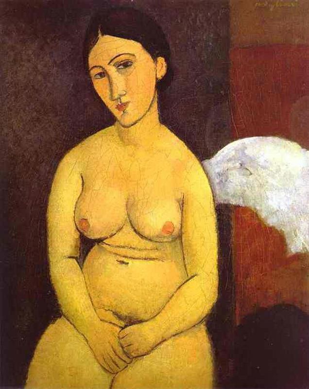 Amedeo Modigliani Oil Painting - seated nude 1917