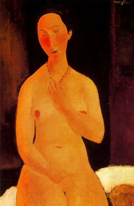 Amedeo Modigliani Oil Painting - seated nude with necklace 1917
