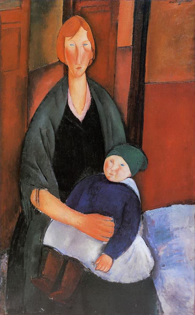 Amedeo Modigliani Oil Painting - seated woman with child motherhood 1919