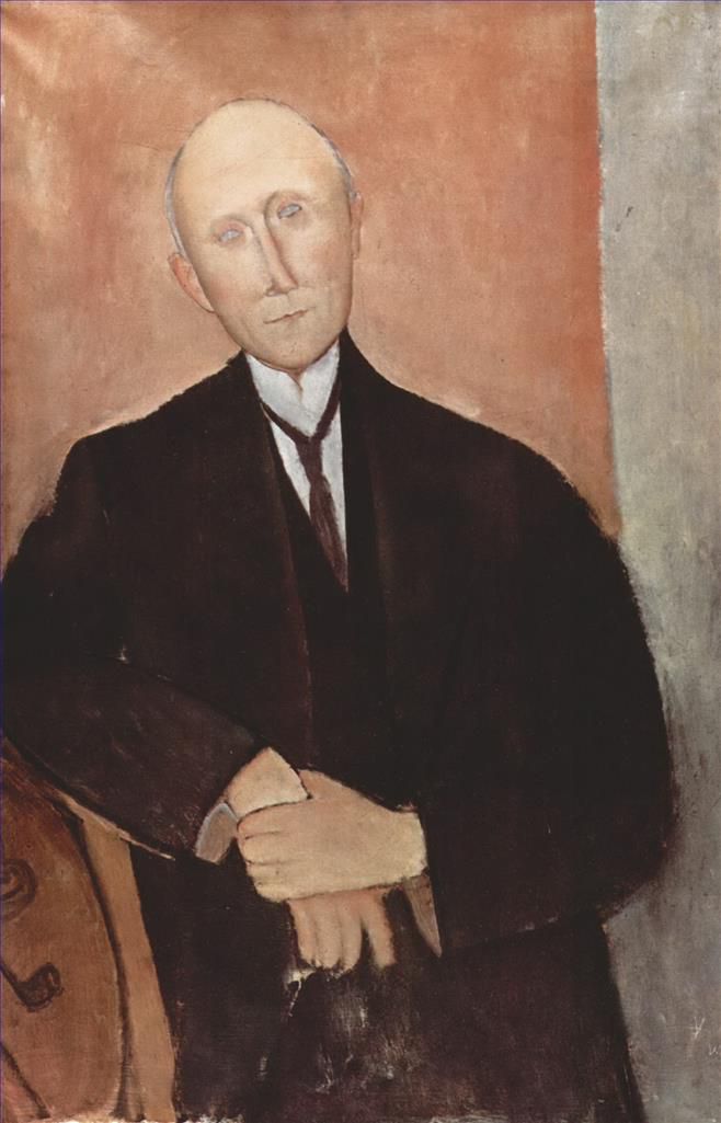 Amedeo Modigliani Oil Painting - sitting man on orange background 1918