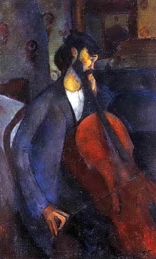 Amedeo Modigliani Oil Painting - the cellist 1909