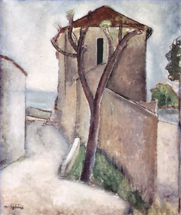 Amedeo Modigliani Oil Painting - tree and house 1919