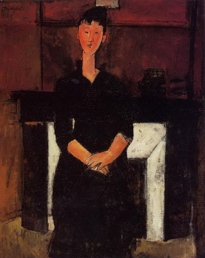 Amedeo Modigliani Oil Painting - woman seated by a fireplace 1915