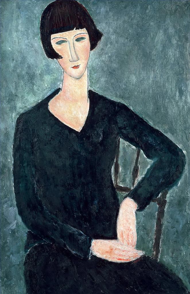 Amedeo Modigliani Oil Painting - woman sitting in blue dress