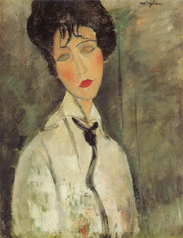 Amedeo Modigliani Oil Painting - woman with a black tie 1917