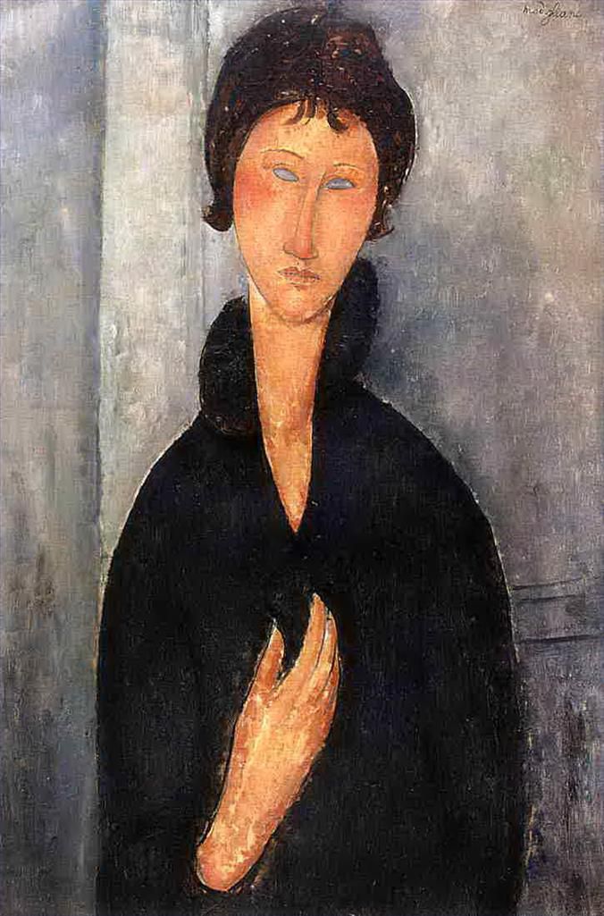 Amedeo Modigliani Oil Painting - woman with blue eyes 1918