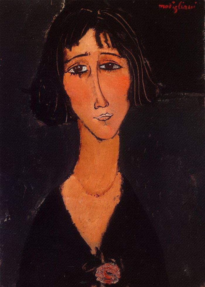 Amedeo Modigliani Oil Painting - young girl wearing a rose 1916