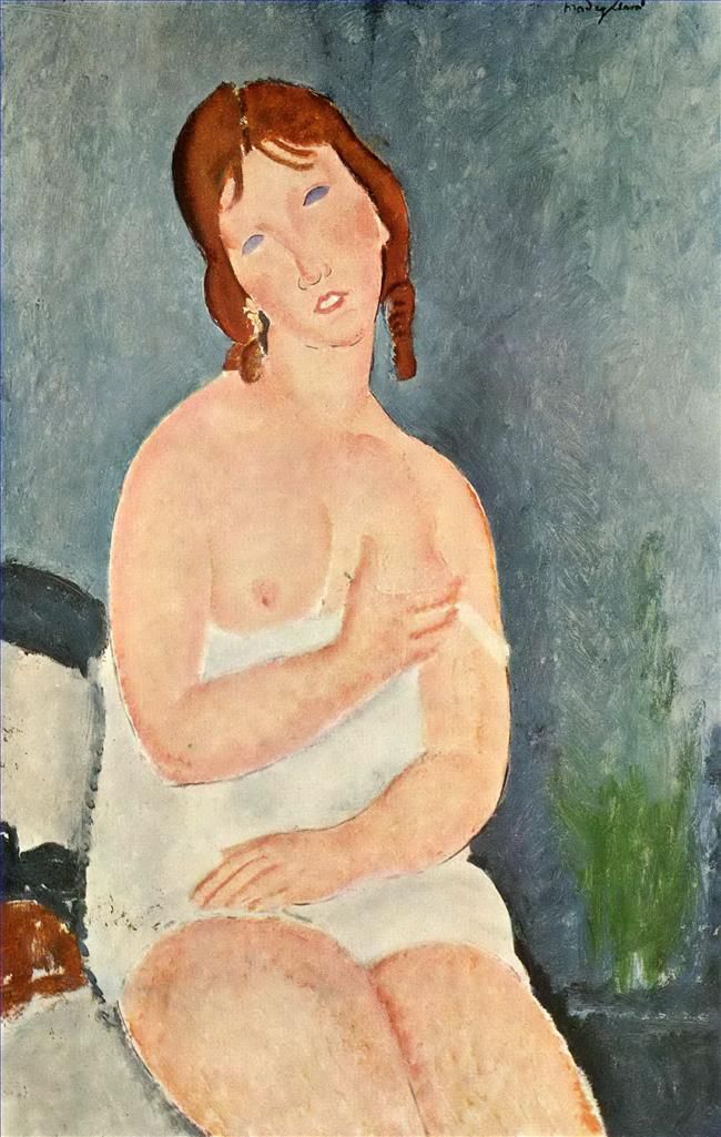 Amedeo Modigliani Oil Painting - young woman in a shirt the little milkmaid
