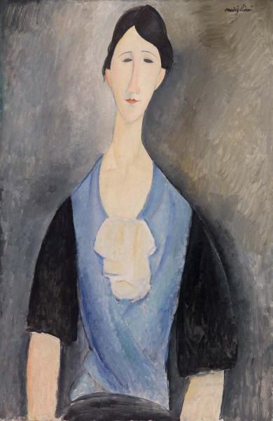 Amedeo Modigliani Oil Painting - young woman in blue