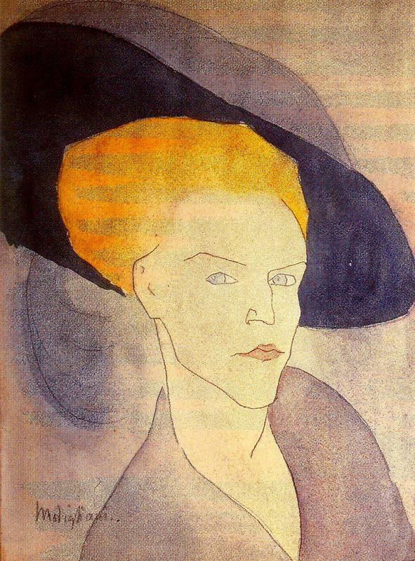 Amedeo Modigliani Various Paintings - head of a woman with a hat 1907