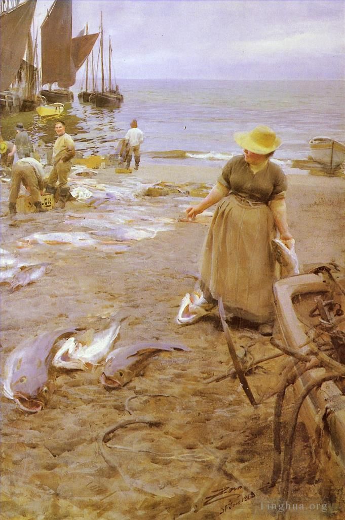 Anders Zorn Oil Painting - Fiskmarknad I St Ives