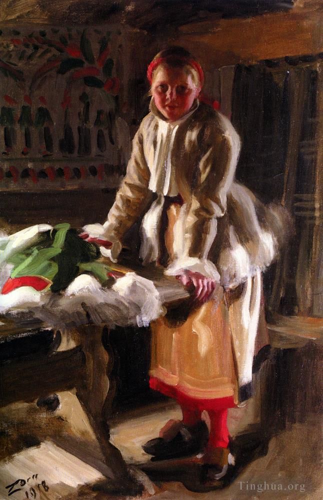 Anders Zorn Oil Painting - Morakulla I Vinterdrakt A Girl from Mora