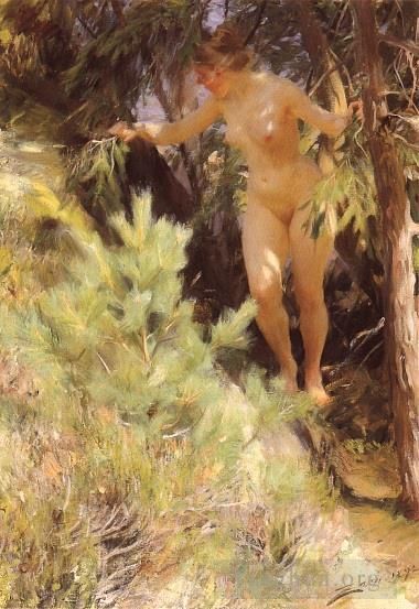 Anders Zorn Oil Painting - Nude under a fir