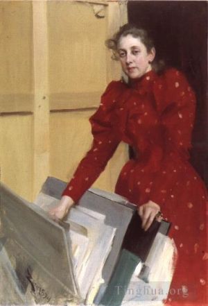 Artist Anders Zorn's Work - Portrait of Emma Zorn in the Paris studio