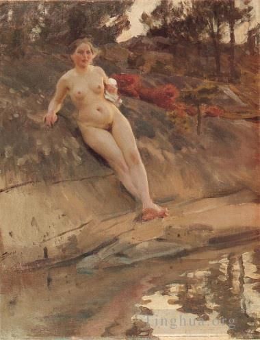 Anders Zorn Oil Painting - Sunbathing girl