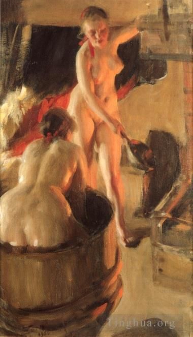 Anders Zorn Oil Painting - Women bathing in the sauna