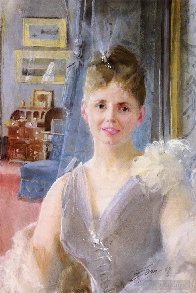 Anders Zorn Various Paintings - Portrait Of Edith Palgrave Edward In Her London Residence
