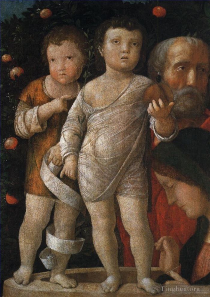 Andrea Mantegna Oil Painting - The holy family with St John