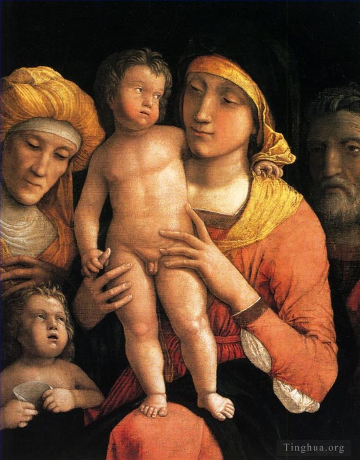 Andrea Mantegna Oil Painting - The holy family with saints Elizabeth and the infant John the Baptist