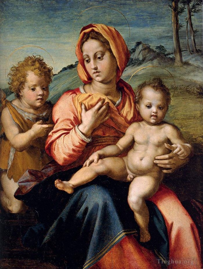 Andrea del Sarto Oil Painting - Madonna And Child With The Infant Saint John In A Landscape