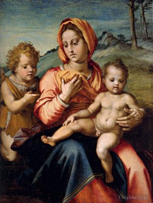 Artist Andrea del Sarto's Work - Madonna And Child With The Infant Saint John In A Landscape