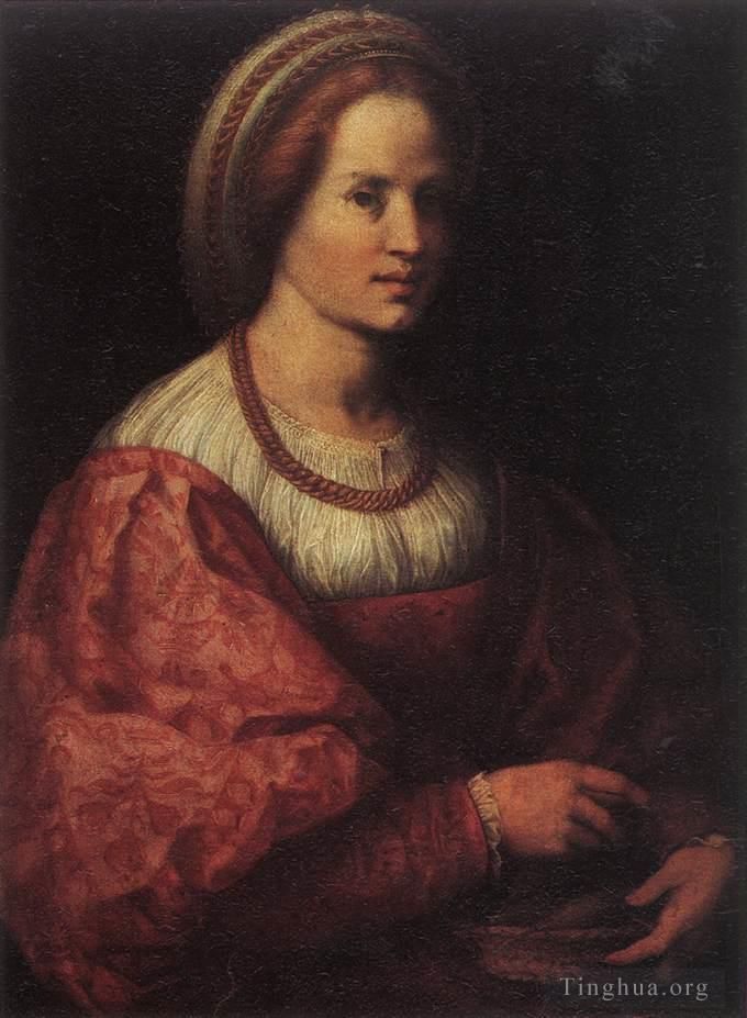 Andrea del Sarto Oil Painting - Portrait Of A Woman With A Basket Of Spindles