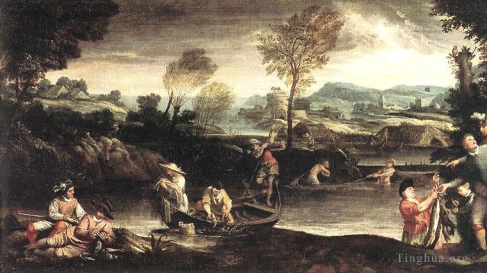 Annibale Carracci Oil Painting - Fishing
