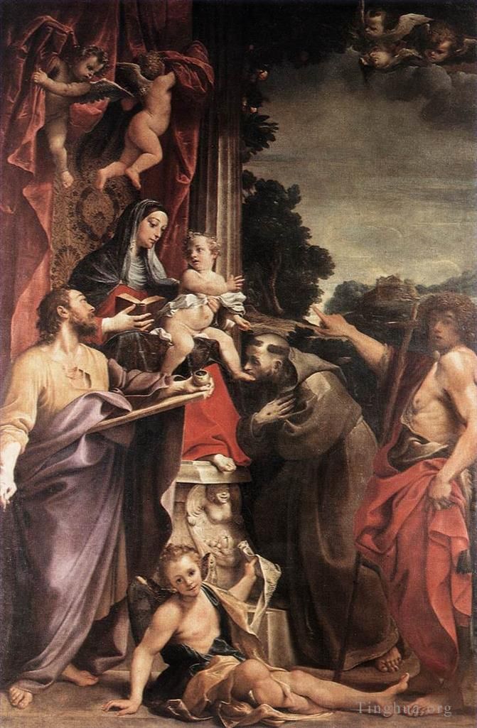 Annibale Carracci Oil Painting - Madonna Enthroned with St Matthew