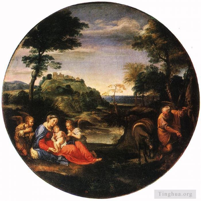 Annibale Carracci Oil Painting - Rest on Flight into Egypt