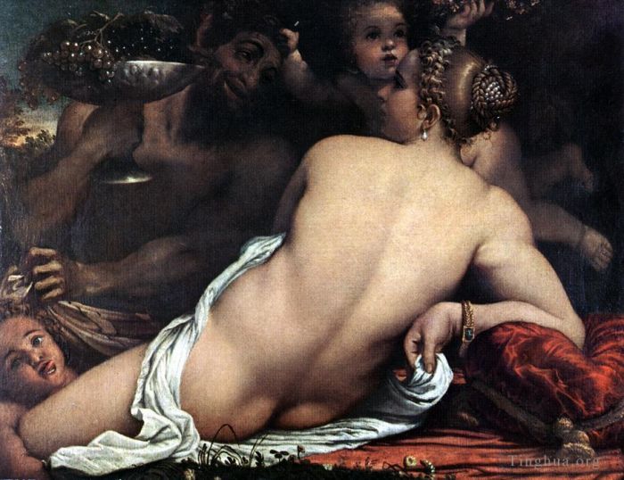 Annibale Carracci Oil Painting - Venus with a Satyr and Cupids