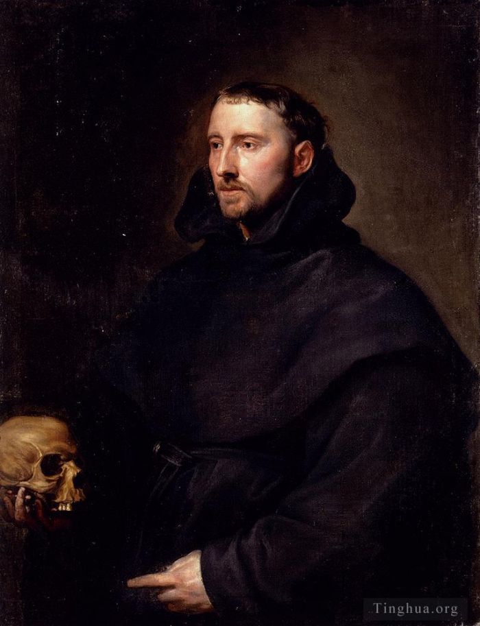 Anthony van Dyck Oil Painting - Portrait Of A Monk Of The Benedictine Order Holding A Skull
