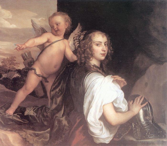Anthony van Dyck Oil Painting - Portrait of a Girl as Erminia Accompanied by Cupid