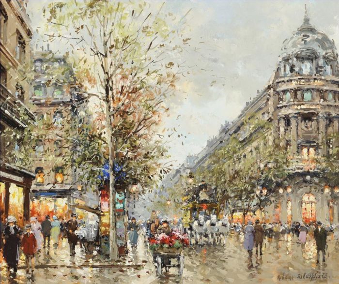 Antoine Blanchard Oil Painting - Paris Boulevard Capucines