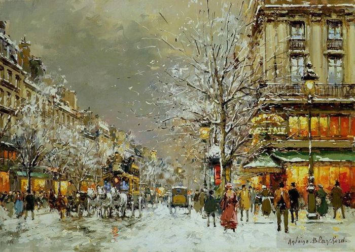 Antoine Blanchard Oil Painting - Boulevard des capucines 2