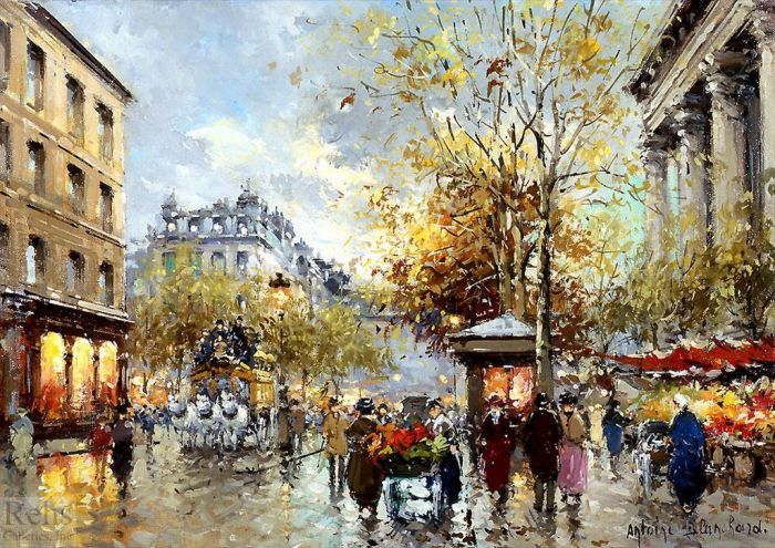Antoine Blanchard Oil Painting - Boulevard des capucines et madeleine