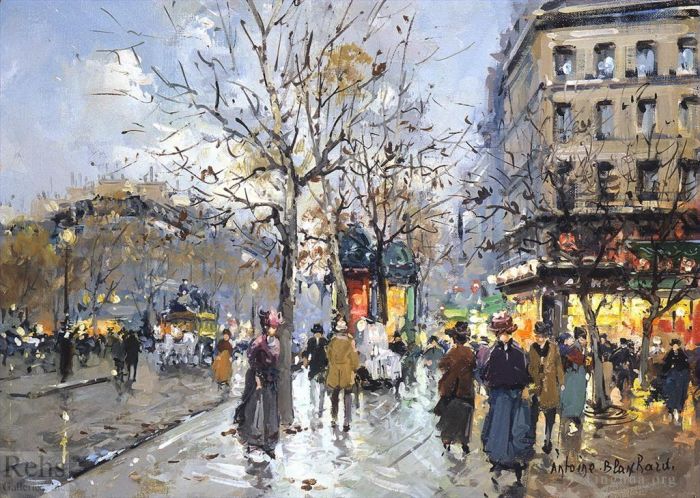 Antoine Blanchard Oil Painting - Boulevard haussmann 1